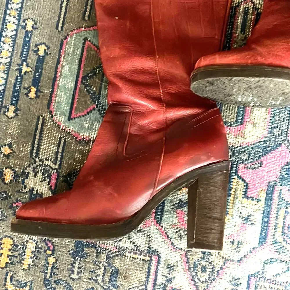 NWOB Free People Novak OTK over the knee leather heeled boots sz 39